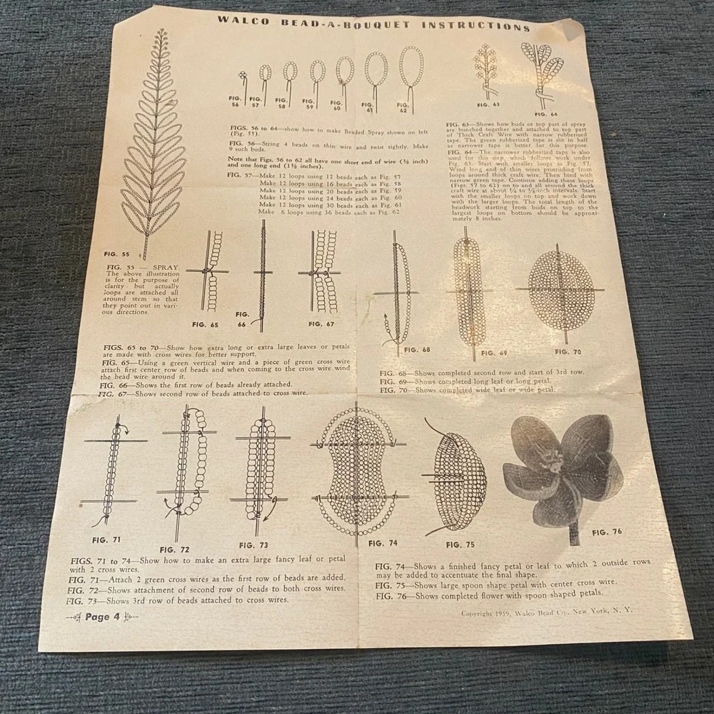 Walco Bead-a-Bouquet Flower Craft Kit 1959 Vintage 4811 Opened and Some Used